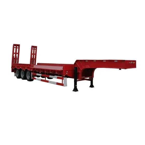 Side view of a tri-axle lowboy trailer with side extensions