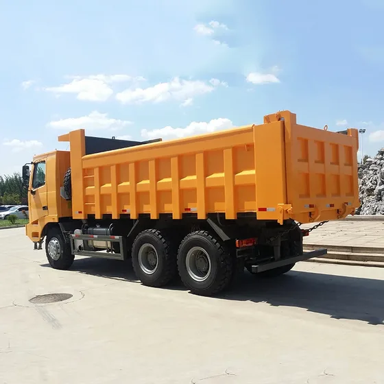 Close-up of the HOWO 70T mining dump truck's engine bay