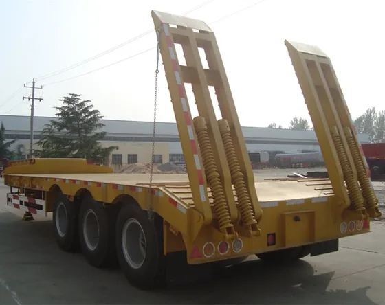 Loading of heavy machinery onto the lowbed trailer at a yard