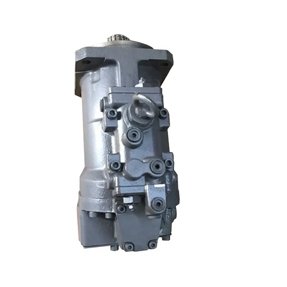 Hydraulic pump assembly 705-55-34160 / 705-11-37240 mounted on a test bench, showing inlet and outlet ports