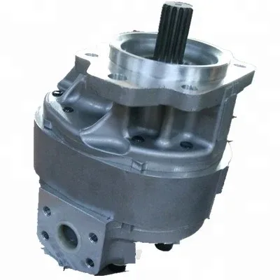Close-up of the 705-22-44070 pump ass'y with flange and shaft, mounted on a workbench
