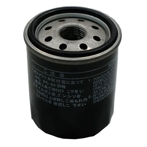 Black iron Toyota oil filter 90915-YZZE1 on a white background, front view showing thread and housing