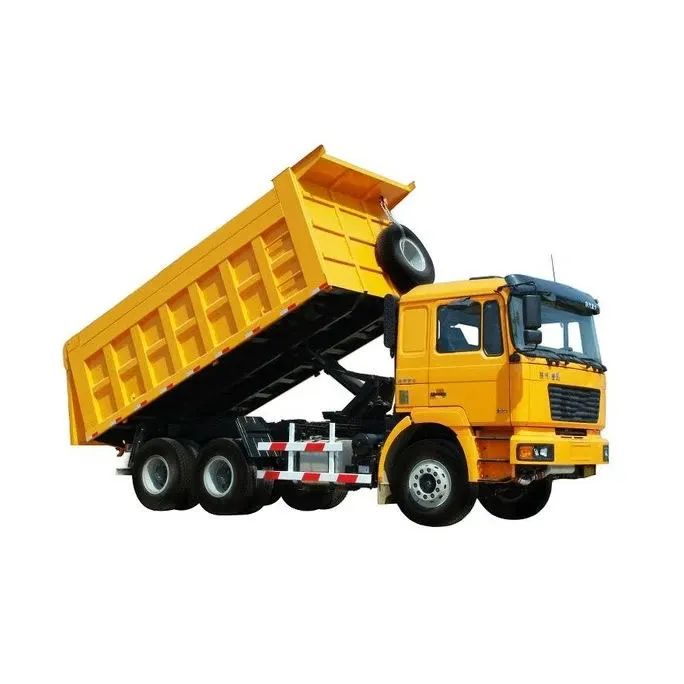 White HOWO 6x4 dump truck parked on a yard, front three-quarter view with open tailgate