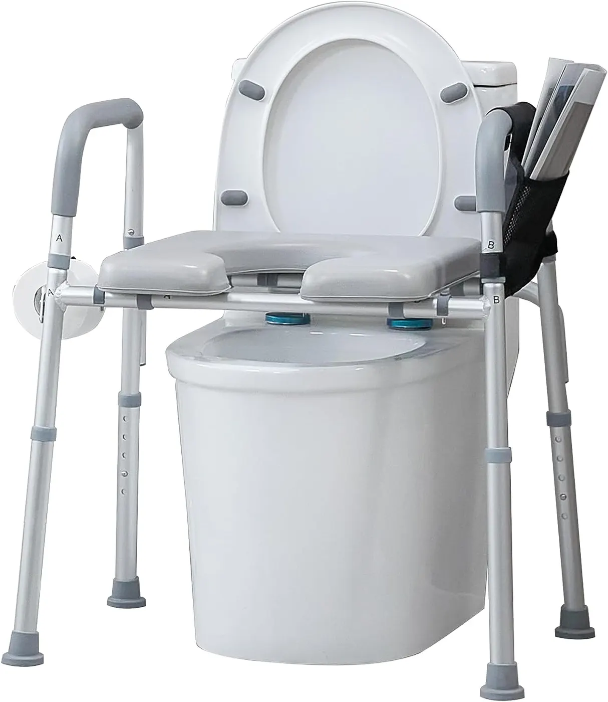 Toilet Seat with Armrests and Padded Seat, Elevated Toilet Seat for Elderly and Disabled, Adjustable Height