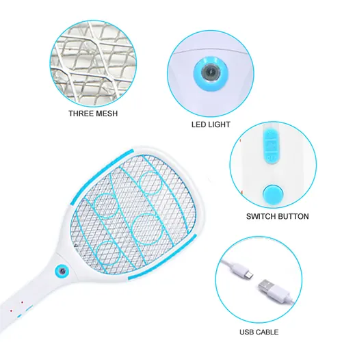 USB Rechargeable Electric Swatter With Led Light — KDMS009 view 3