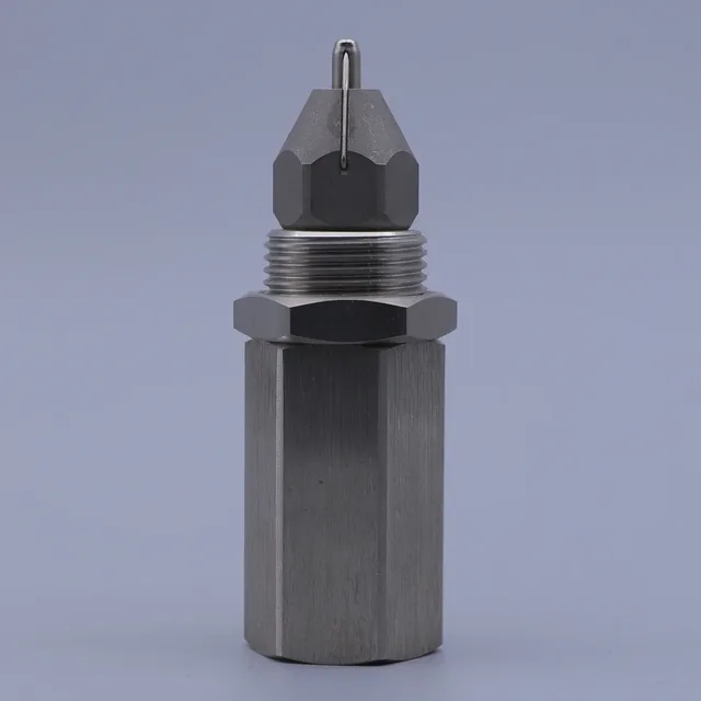 Metal hexagonal industrial component with threaded neck and conical top tip