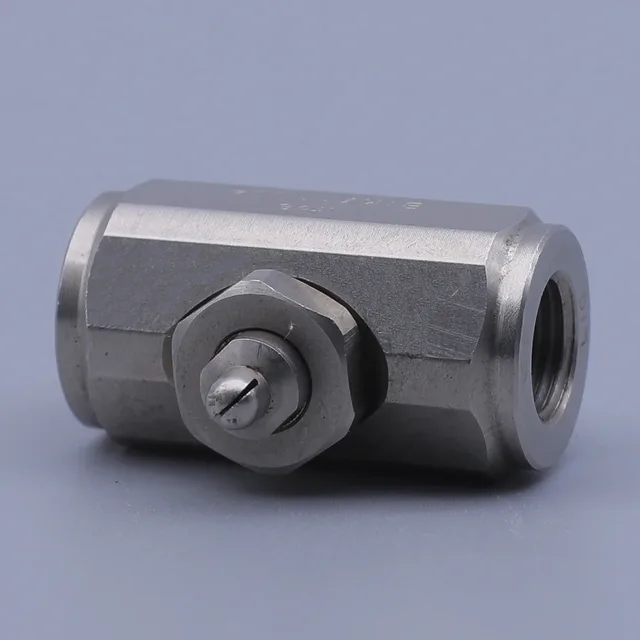 Stainless steel inline valve fitting with slotted screw and threaded port