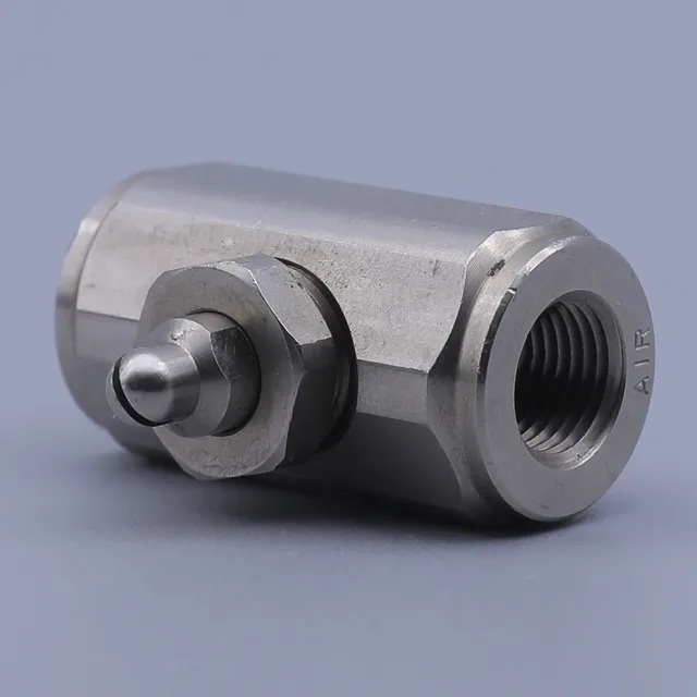 Stainless steel industrial valve with threaded female port and hex nut adjustment