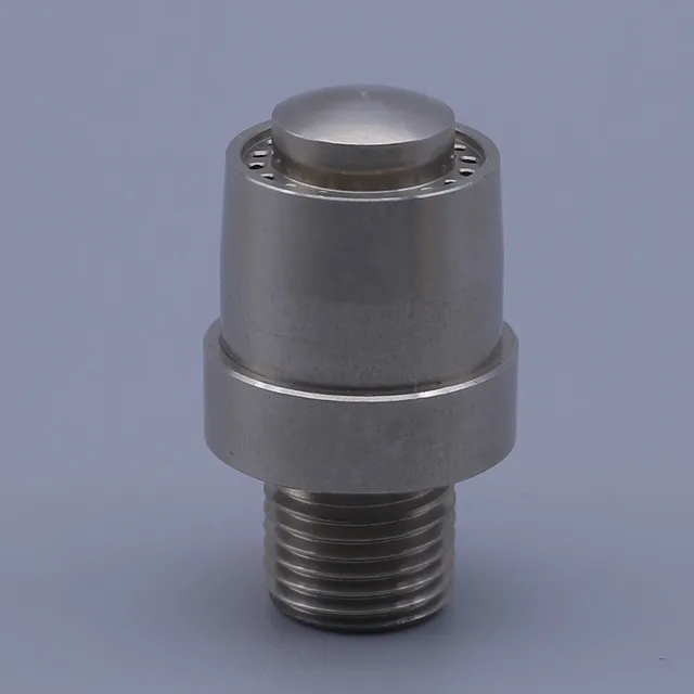 Stainless steel threaded industrial fitting with perforated top and central cap