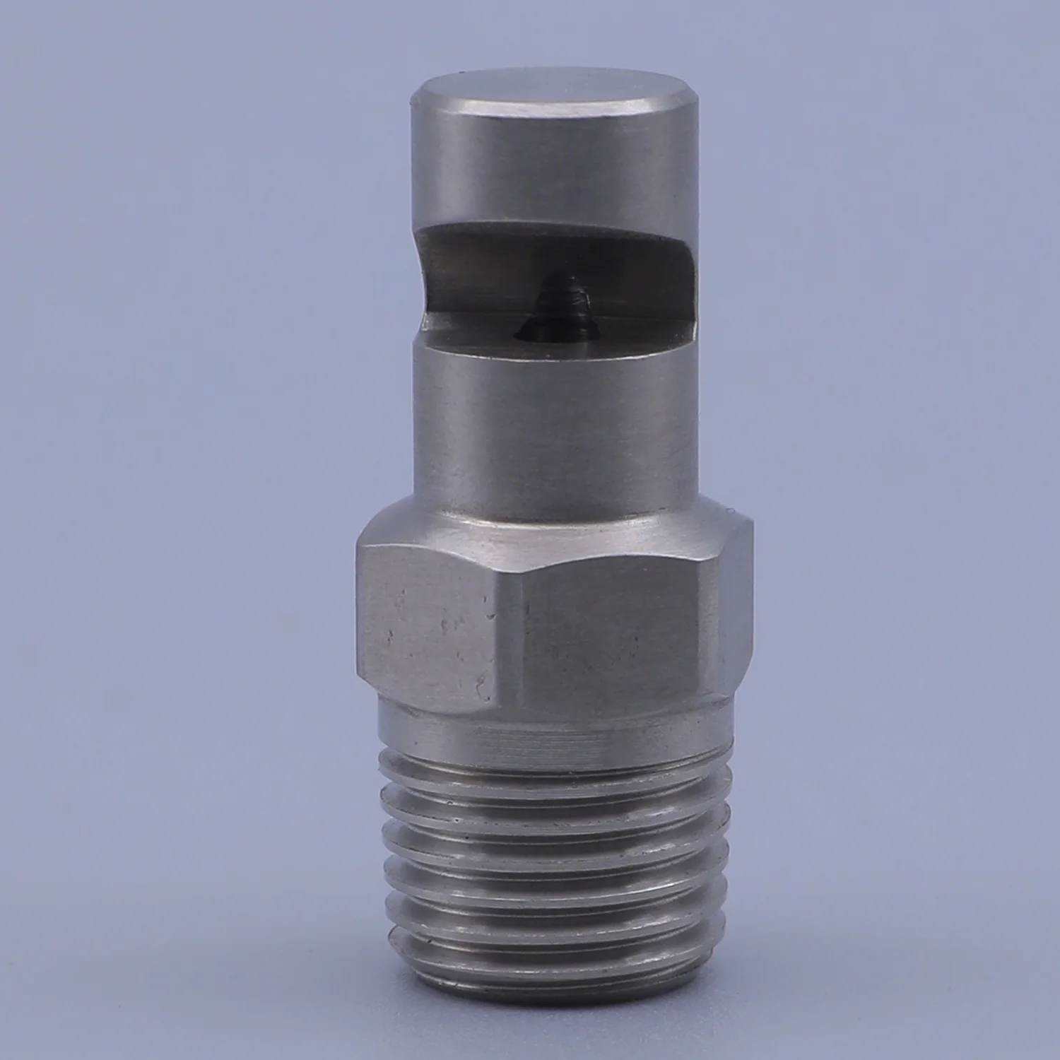 Stainless steel hollow cone spray nozzle with hex fitting and threaded base