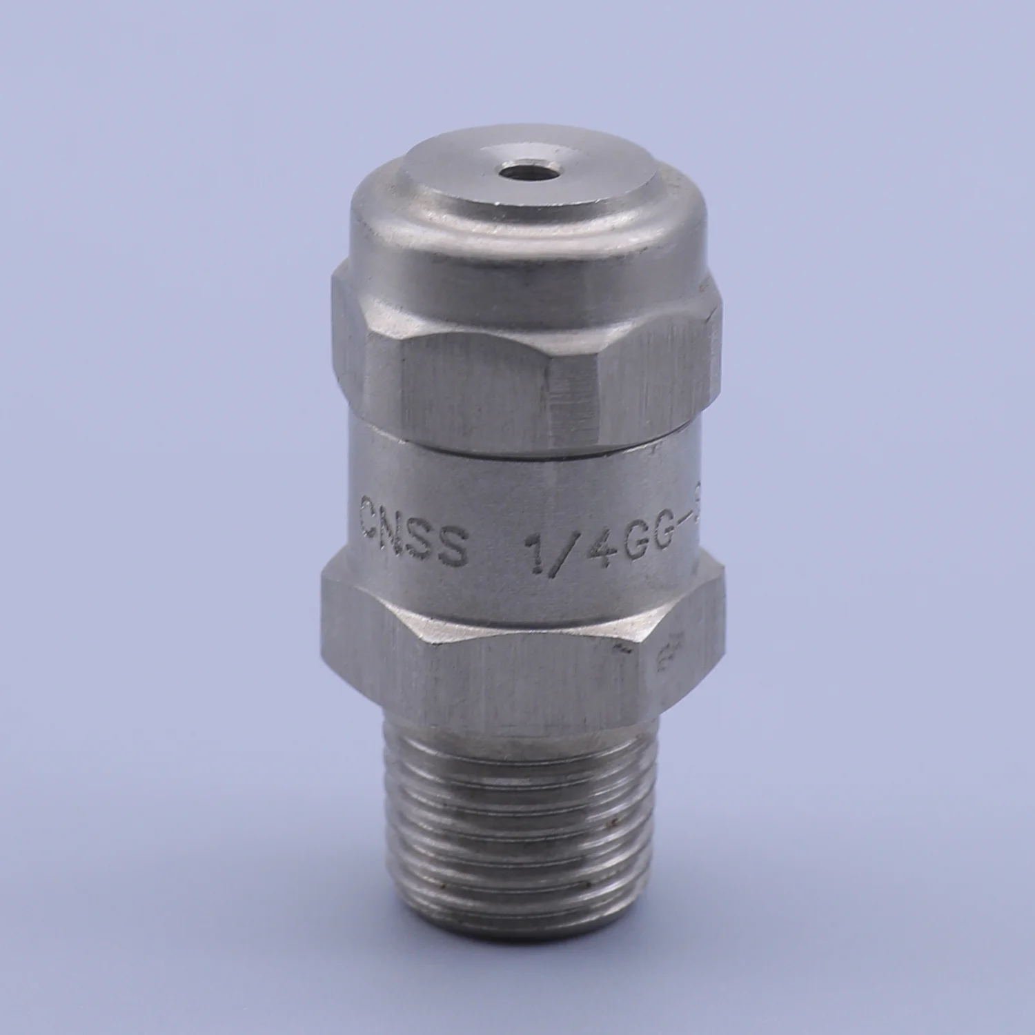 Stainless steel spray nozzle with hex body and male threaded base