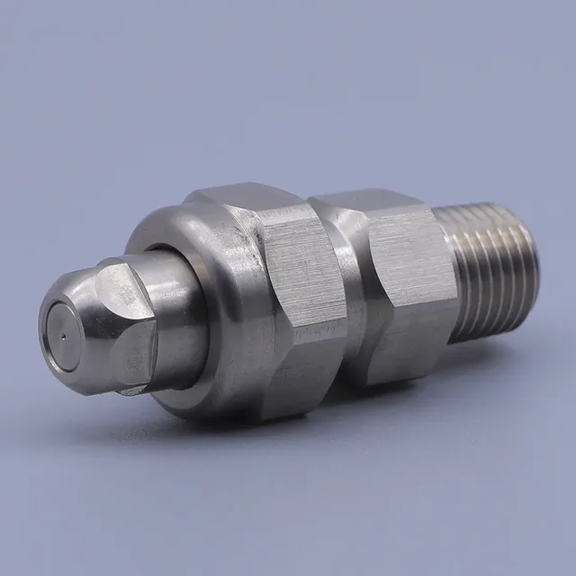 Stainless steel industrial nozzle with hex body and threaded male connection