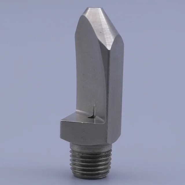 Stainless steel spray nozzle with threaded base and flat fan tip