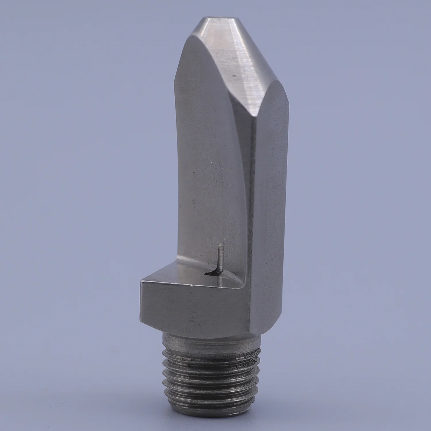 Stainless steel spray nozzle with threaded base and flat fan tip
