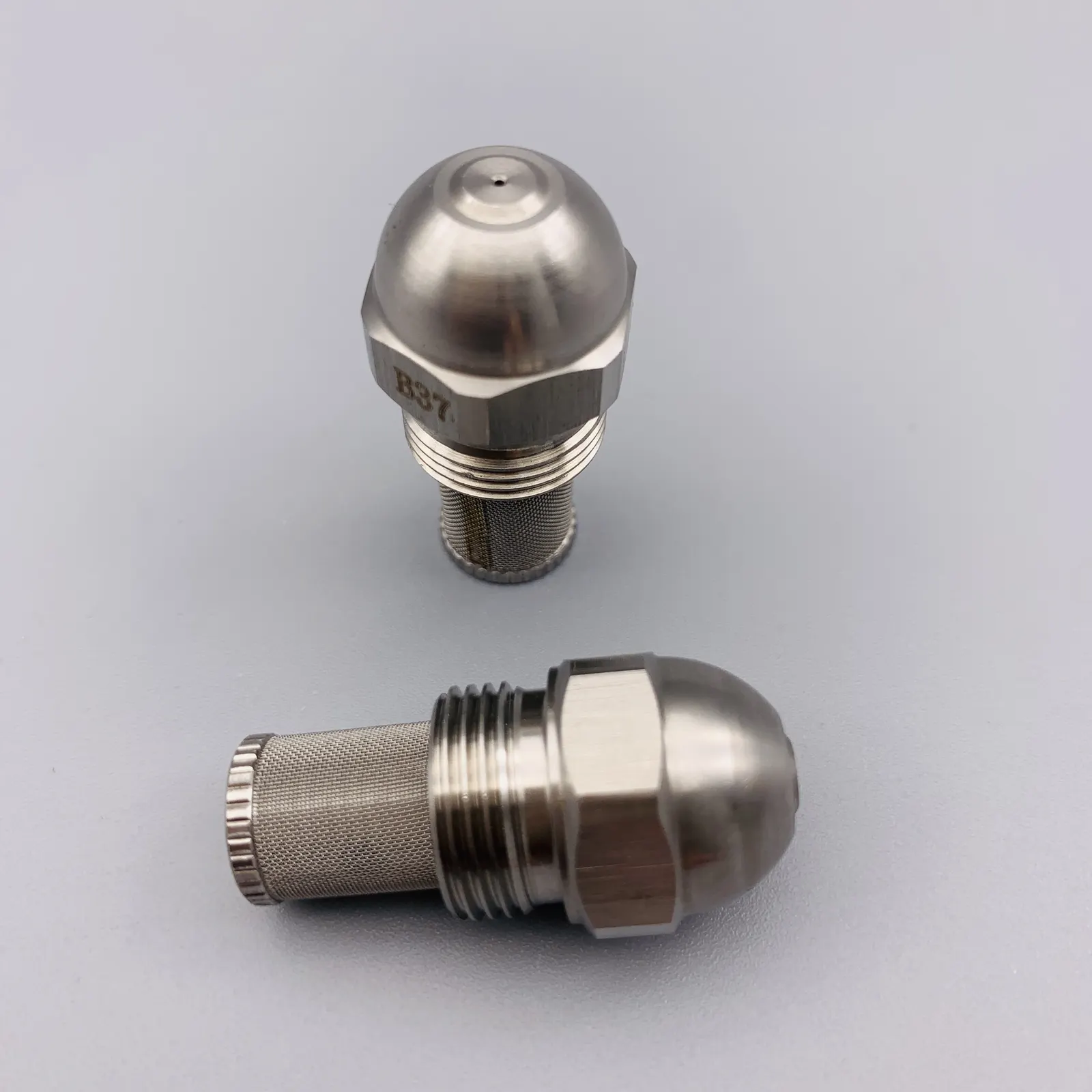 Two stainless steel tank vent caps with mesh filters shown on a white background