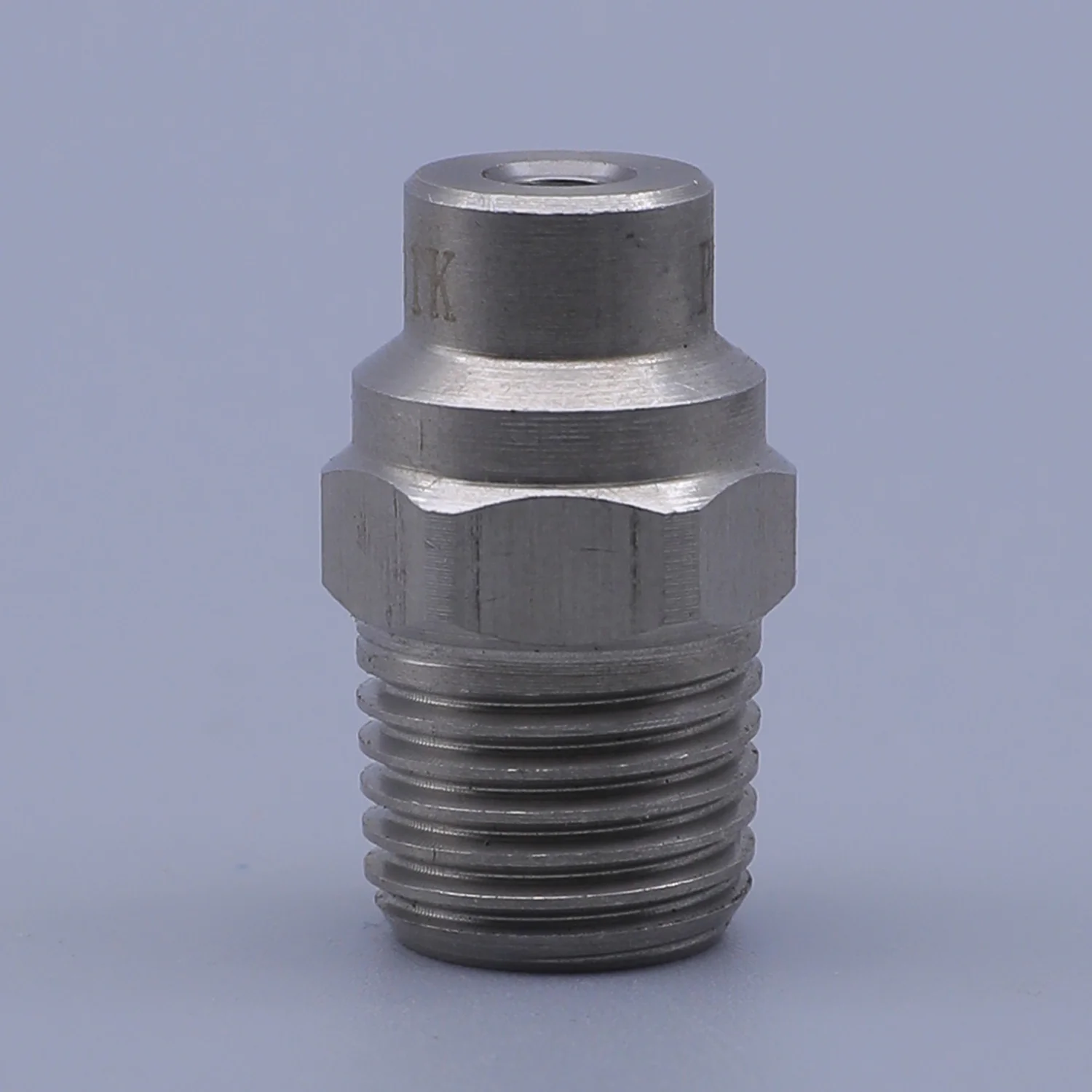 Stainless steel threaded fitting with hex nut and cylindrical top