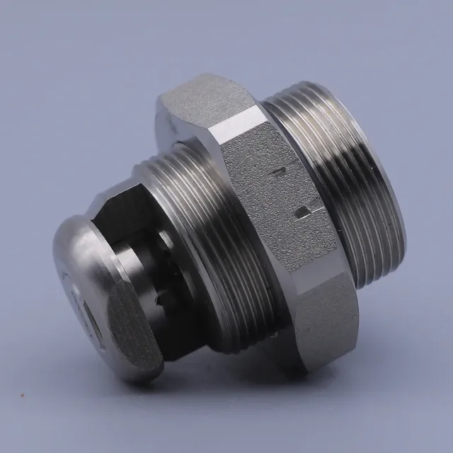 Stainless steel threaded hex fitting with a smooth cylindrical cap