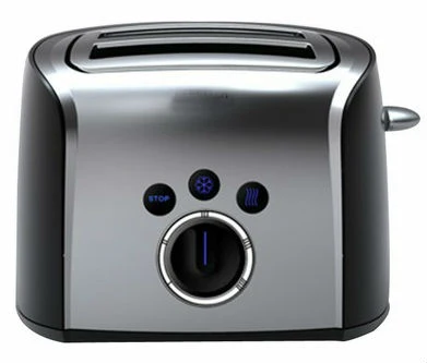BT104 bread toaster in brushed stainless with blue led controls