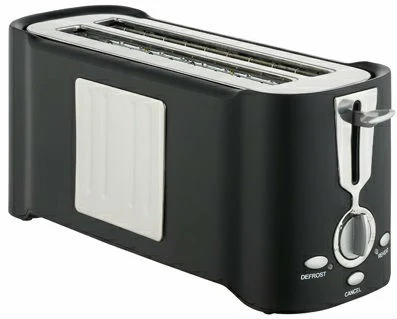 BT116 4 Slice bread toaster in black long slot with a cream side panel