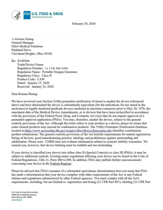 CONSIDER FDA clearance letter