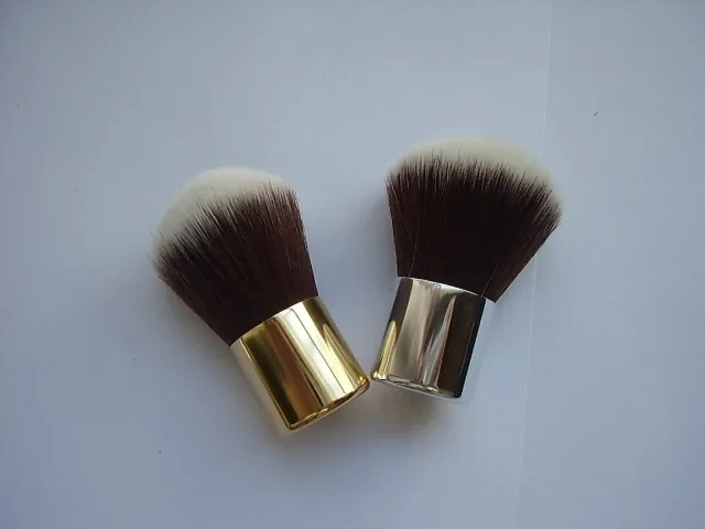Two kabuki brushes with two-tone nylon hair and gold-tone ferrules