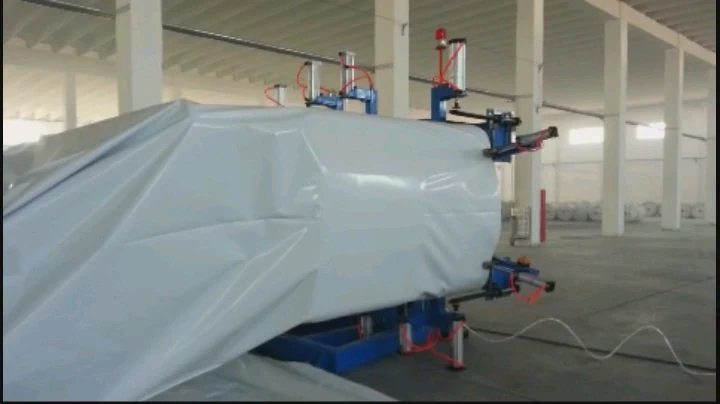 Rolled silage bag stored in a warehouse