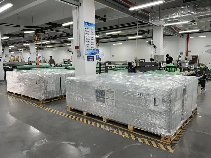 Pallets of cotton wrap film rolls in the warehouse