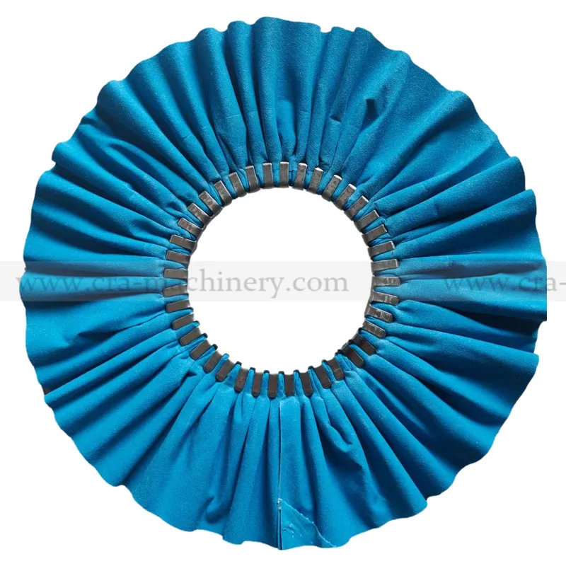 Bias cotton airway buff with irregular airflow structure, showing fabric layers and iron clinch ring