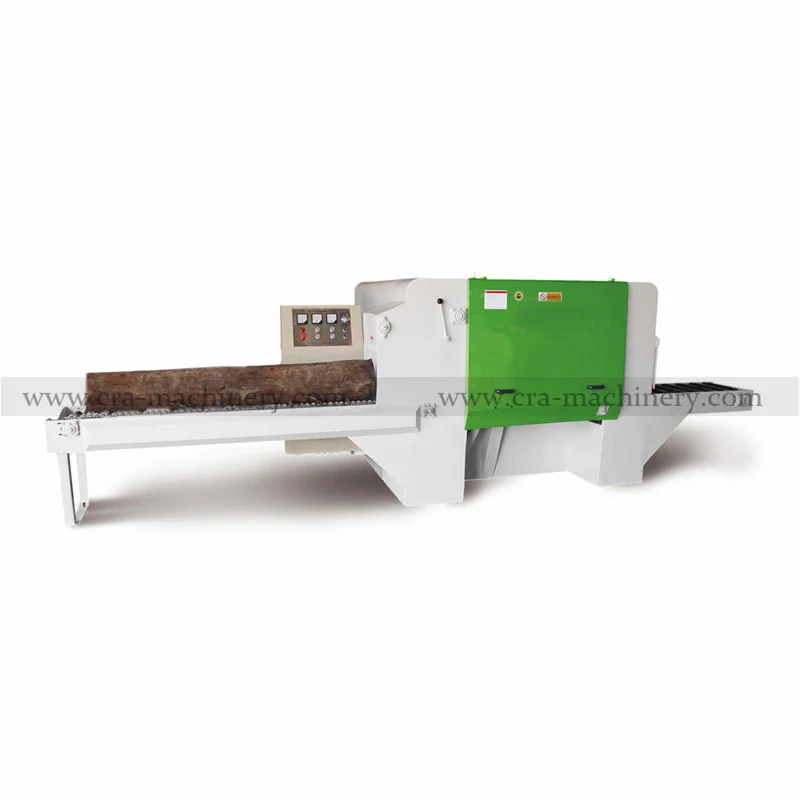 Big Round Wood Multichip Saw Blade Cutting Machine with feeding table and V-shaped chain feeder