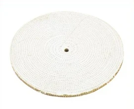 Plane cotton polishing wheel for aluminum, cross-folded layers with cotton thread stitching