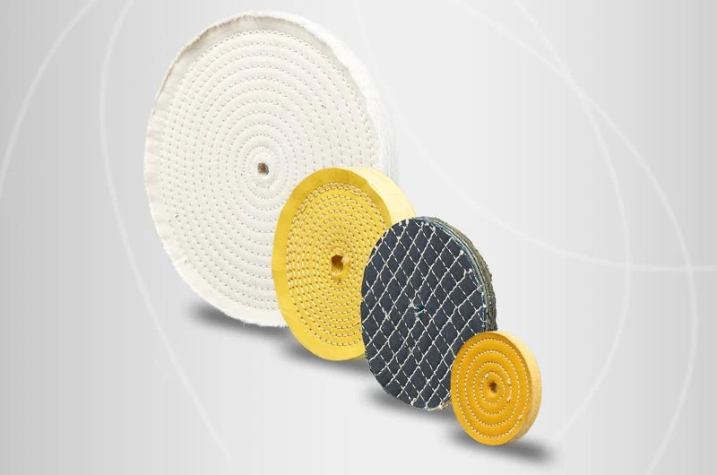 Disc Cotton Buffs in various sizes, showing different treatment colors and thicknesses