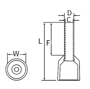 Crimp ferrule pin length E type view