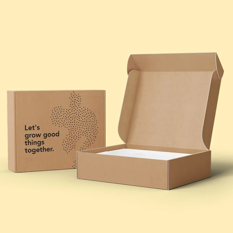 Printed corrugated mailer closed and ready to ship