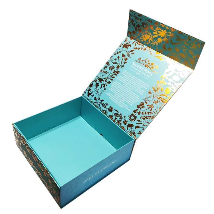Foldable gift box with magnetic closure standing open