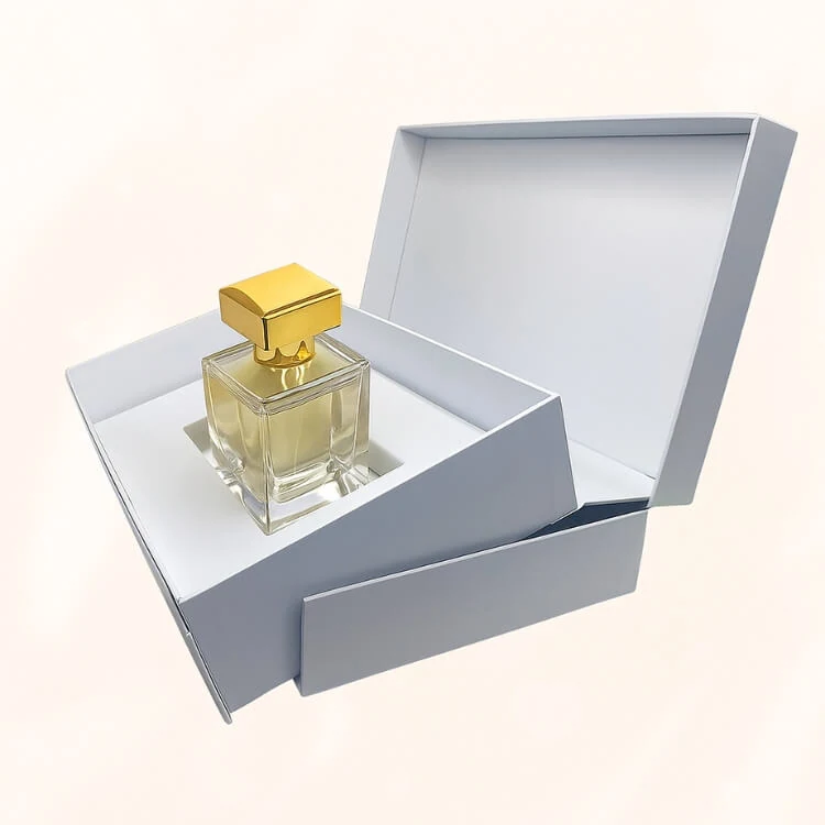 Custom perfume box with fragrance bottle held in a fitted insert