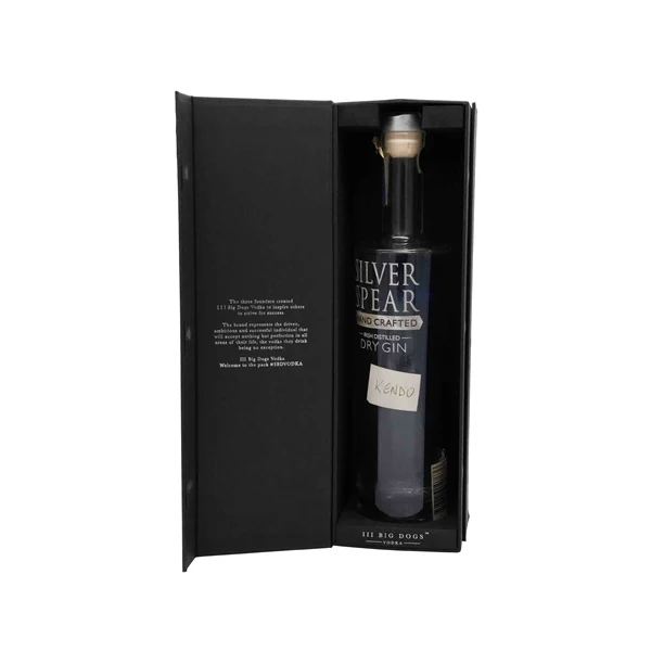 Custom black book-shaped wine bottle box with foil logo