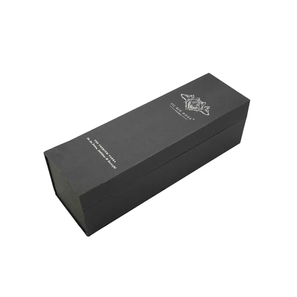 Custom wine packaging box shown closed from the spine side