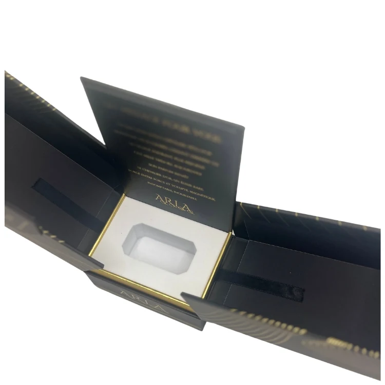 Double door perfume box closed showing gold foil detail