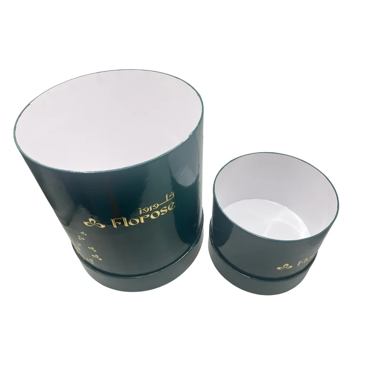 Round flower box shown with the lid lifted