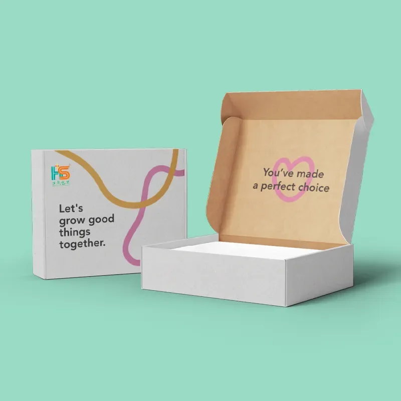 Printed corrugated mailer boxes tied with ribbon