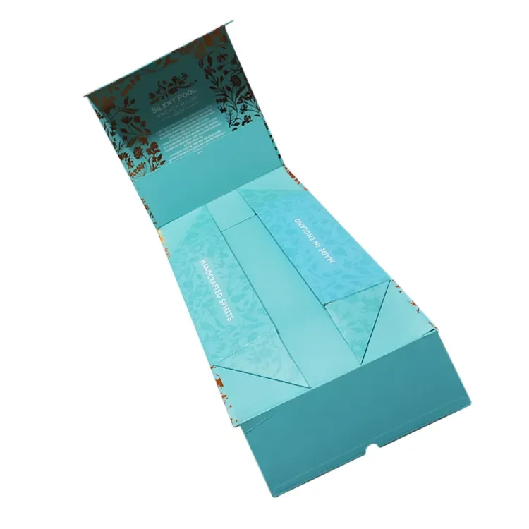 Teal patterned folding gift box opened flat