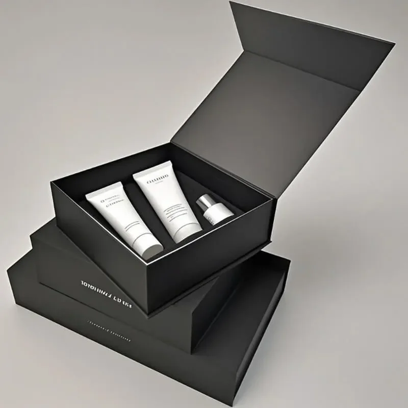 Rigid gift box with die-cut inserts holding two items