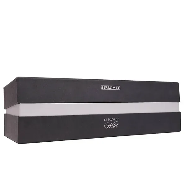Wine gift box holding a bottle and accessories in a fitted tray
