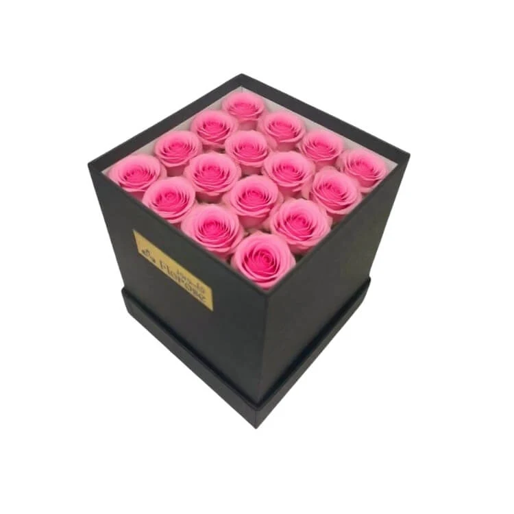 Square leather-look flower packaging box with roses