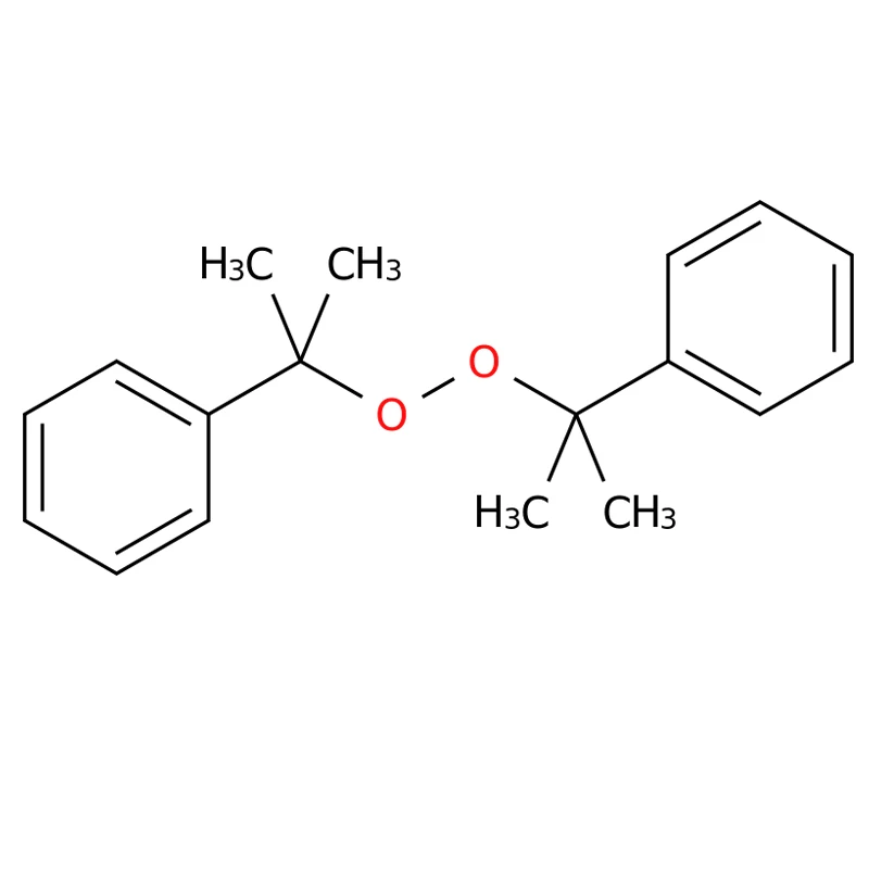 Dicumyl peroxide structural representation on white background