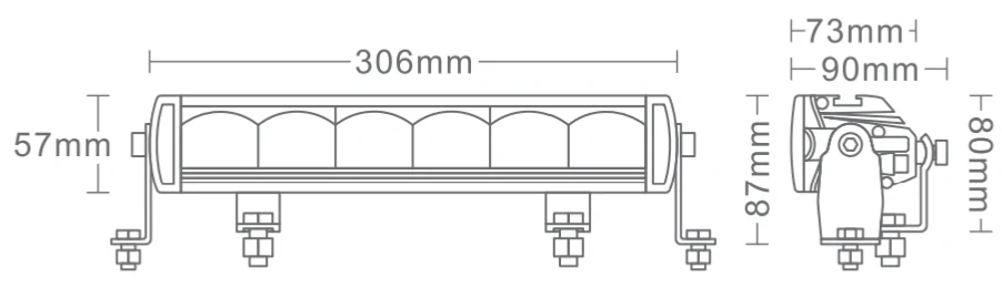 10 Inch Emark LED Light Bar with Position Light beam and lens view
