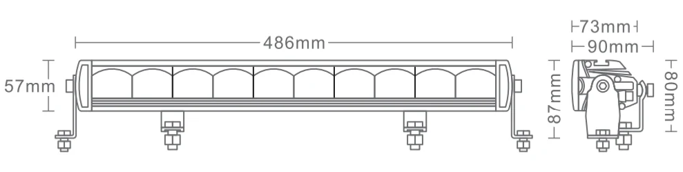 20 Inch Emark LED Light Bar with Position Light beam and lens view