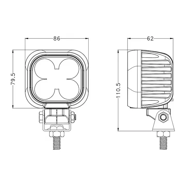 3.5 Inch 50W New LED work light with rotatable bracket mounting and connector detail