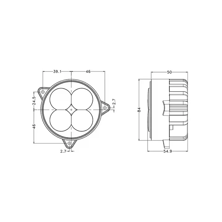 3.6inch 40W Agriculture Flush Mount Led Work Light for John Deere Massey Ferguson New Holland Valtra JCB Fendt mounting and connector detail