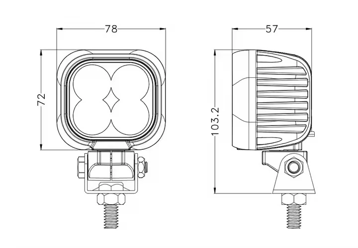 3 Inch 40W New Design LED work light with rotatable bracket mounting and connector detail